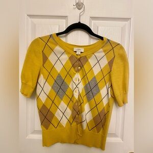 LOFT Mustard Argyle Button-Up Cardigan